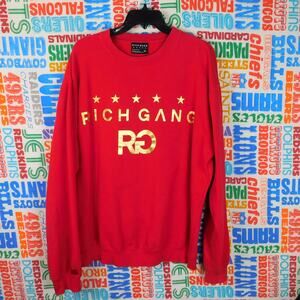 Rich Gang Sweatshirt Size XL Red Gold Foil Print Rap Hip Hop Minor Stain